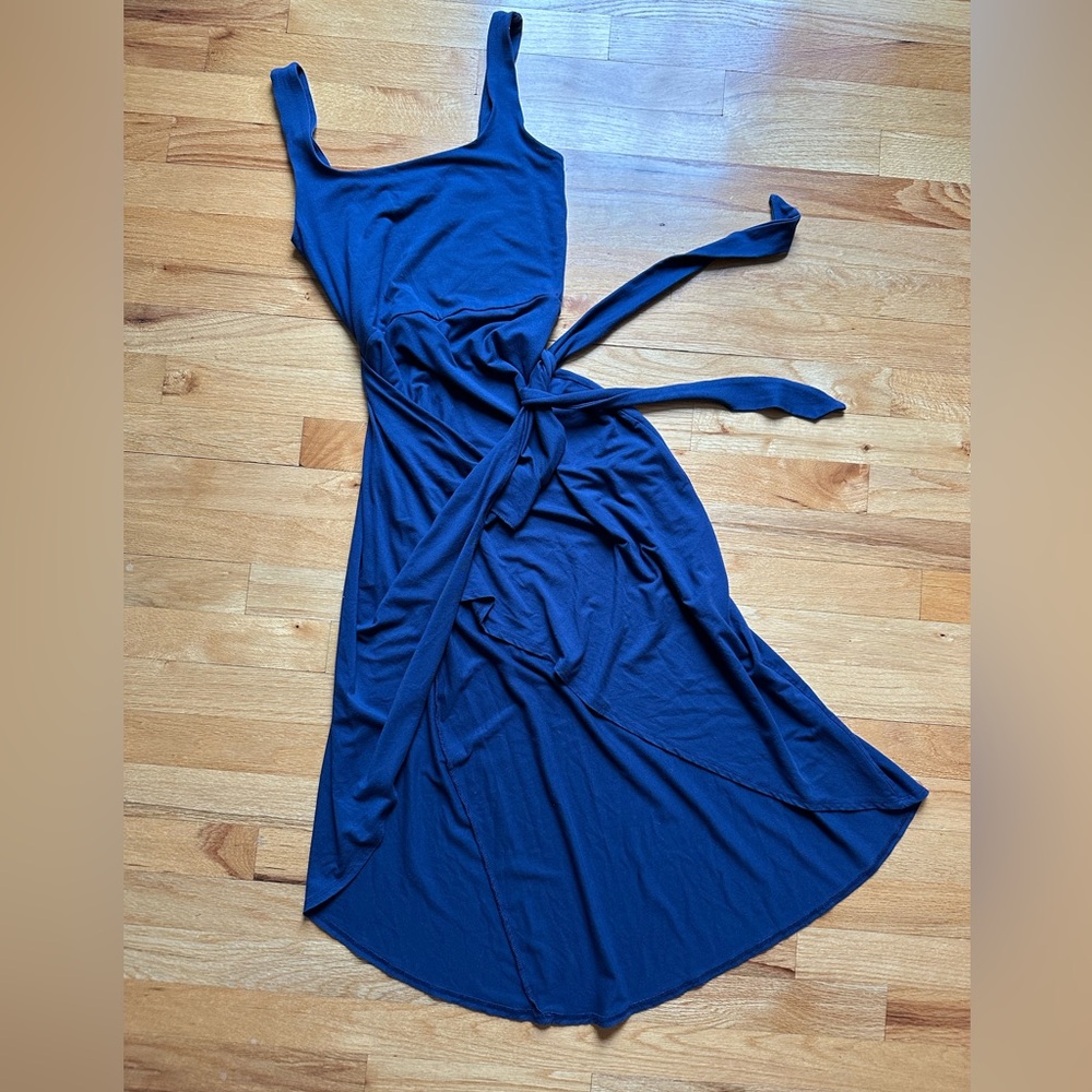 Quince Tencel Jersey Side Tie Midi Dress Navy Blue size XS - Picture 6 of 8